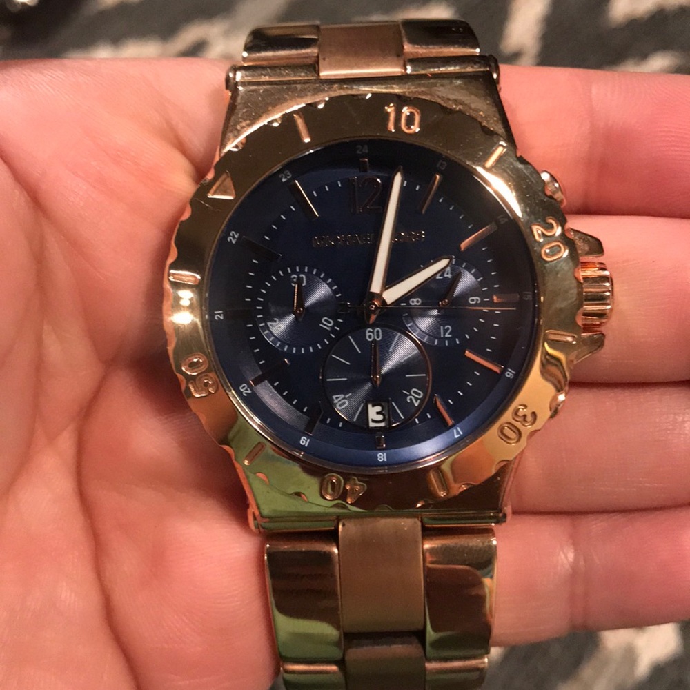 Rose gold Michael Kors watch w/blue dial